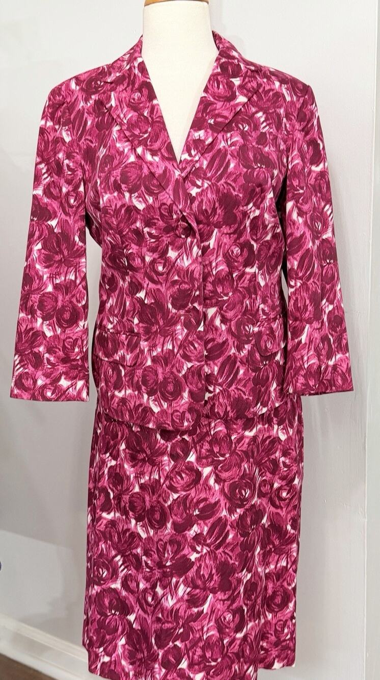 Talbots Pink Rose Print Floral Flower Blazer & New Skirt Suit Outfit Set Size 10